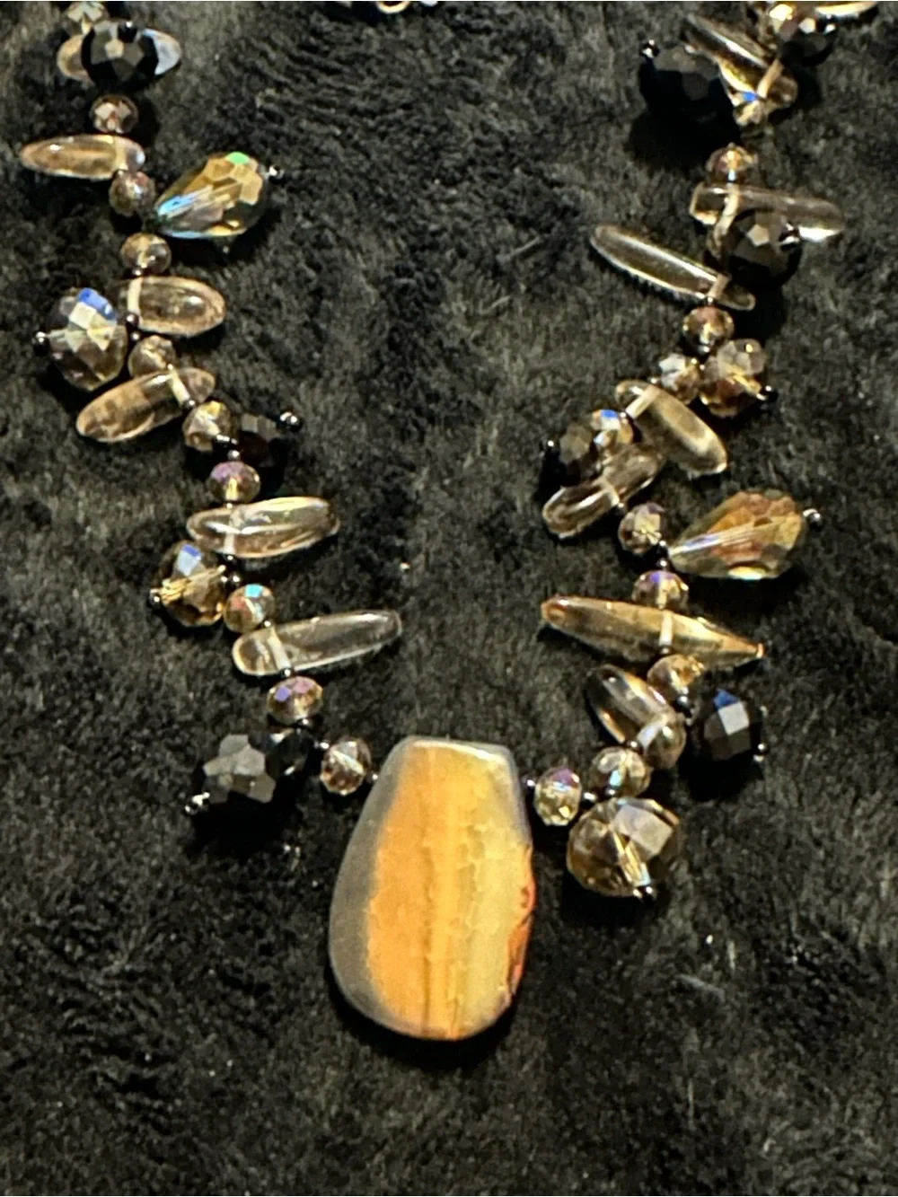 Beaded Agate Pendant Necklace in Smoky Brown and Gold